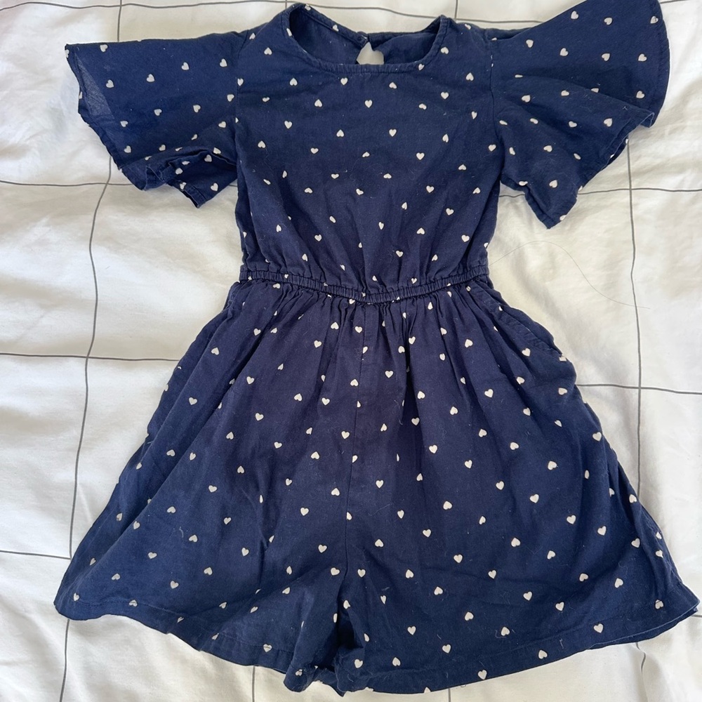 Navy Blue Heart Print short romper